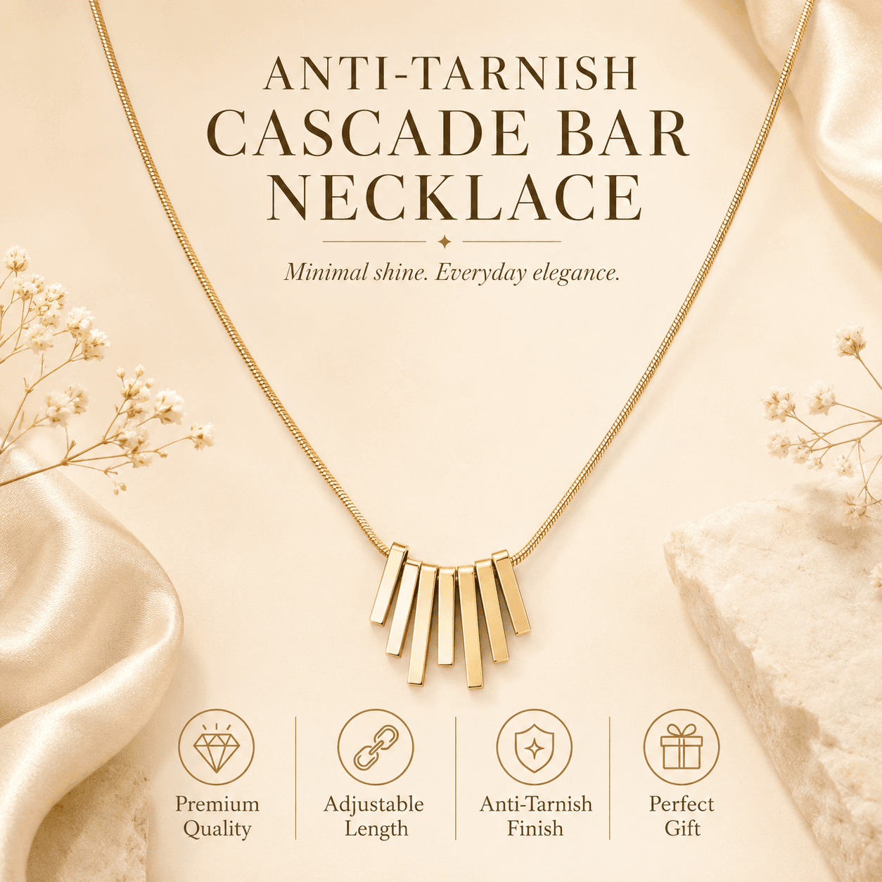 Anti-Tarnish Cascade Bar Necklace