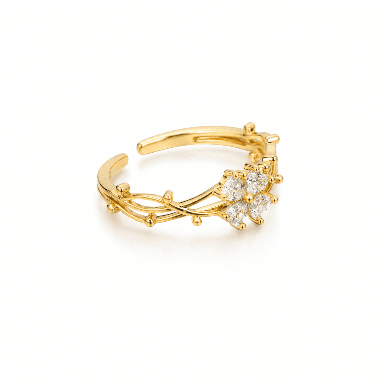 Anti-Tarnish Crystal Flower Adjustable Ring