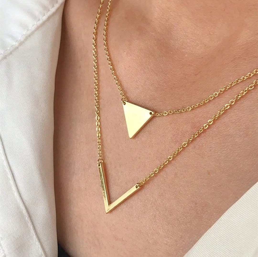 High-End Double Layer Necklace Elegant Geometric Triangle v