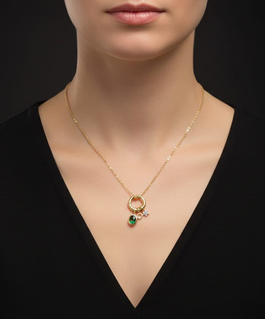 Crystal Emerald Birthstone Pendant Necklace Jewelry 18K Gold
